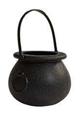 Plastic black cauldron for halloween decoration, isolated on blank background.
