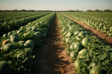 Fototapeta premium Watermelon field summer. Generate Ai