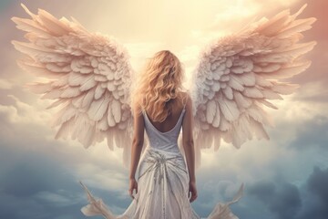 Woman angel sky. Generate Ai
