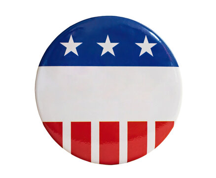 Pin with USA flag USA campaign votes, isolated on blank background.