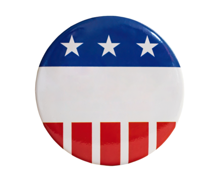 Pin with USA flag USA campaign votes, isolated on blank background.