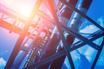 Modern steam pipeline for industrial on blue skies background.