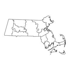 Massachusetts state map with counties. Vector illustration.