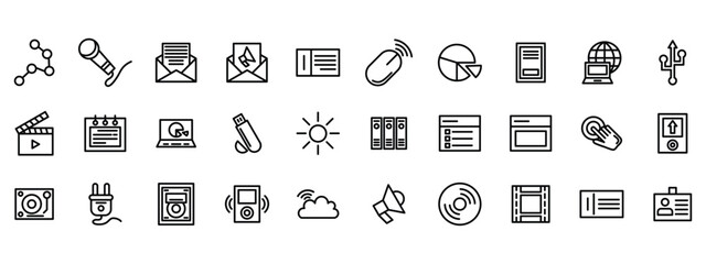 communication, network, media, service, multimedia, icon set, line icon pack