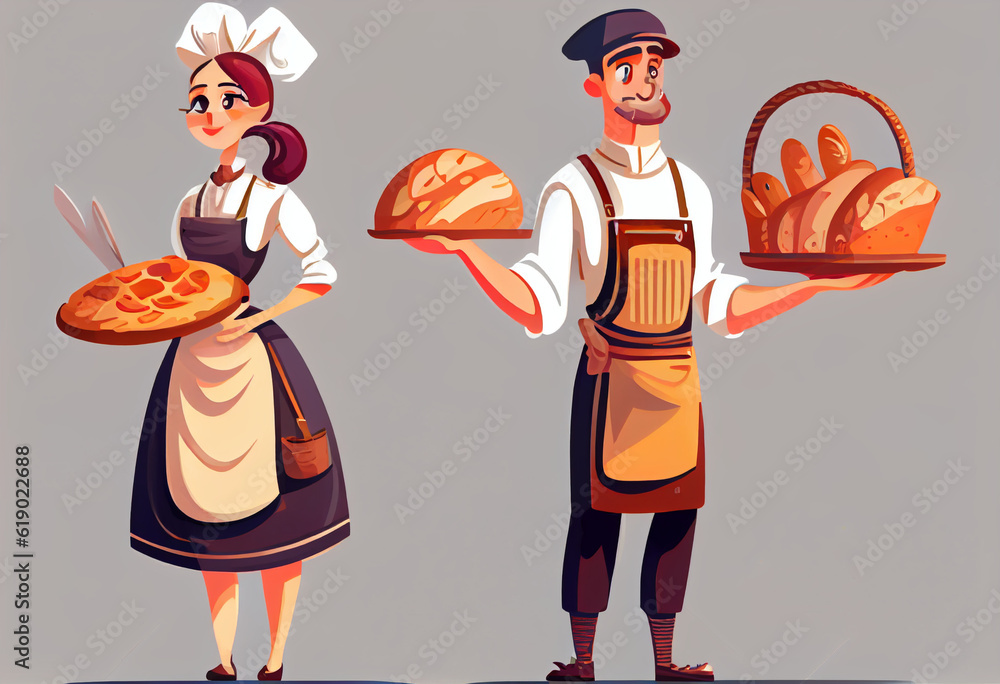 Wall mural Baker, vector cartoon style illustration. AI generated.