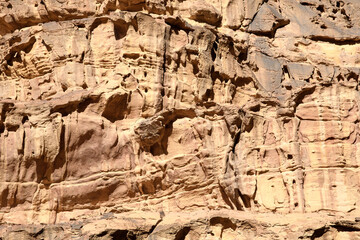 Arabian desert. Wadi Rum. Rock formation. Close-up. Pattern. Background.