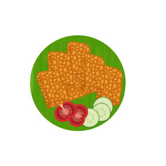 Fried Tempe Illustration Logo on Banana Leaf