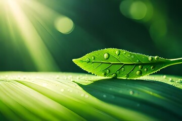 green leaf with water drops generated Ai 