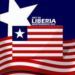 Liberia Flag in embossed style with stars and bold text on dark blue background to commemorate Liberia Independence Day on July 26