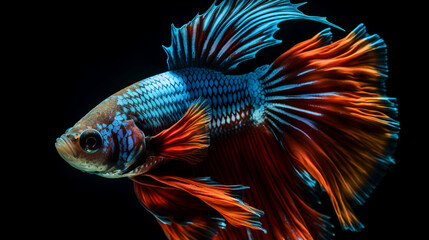 Fototapeta premium Betta fish captivate with their mesmerizing colors and intricate patterns, but have you ever seen them in a mirrored reflection?