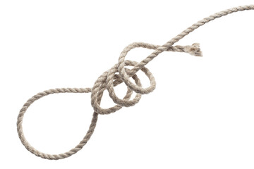 The process of tying a rope knot for a noose, cut out