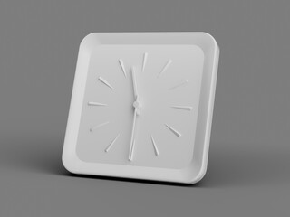 3d Simple White Square Wall Clock 11:30 Eleven Thirty Half Past 11 Grey Background 3d illustration