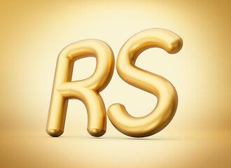 3d Golden Shiny Pakistani Rupee Currency Symbol Rs Isolated On Golden Background, 3d illustration