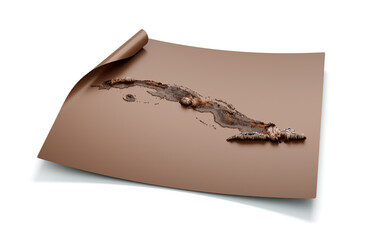 Map Of Cuba Old Style Brown On Unrolled Map Paper Sheet On White Background, 3d illustration