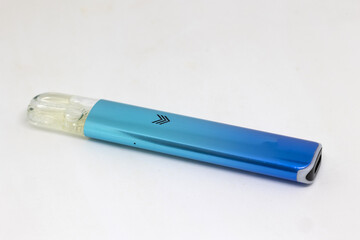 E-cigarettes on a white insulated background. Vape, disposable devices front view