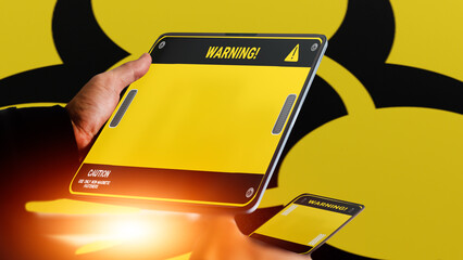 Vigilant Businessman Detecting Viruses and Analyzing Biohazard Symbols on Laptop - Conceptual...