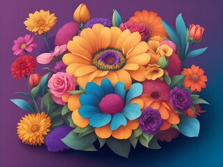 Colorful mysterious flowers illustration, landscape made with Generative AI.