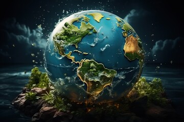 Obraz na płótnie Canvas globe terrestre constitué de l'océan, vue de l'espace, IA, génératif, numérique, art, illustration