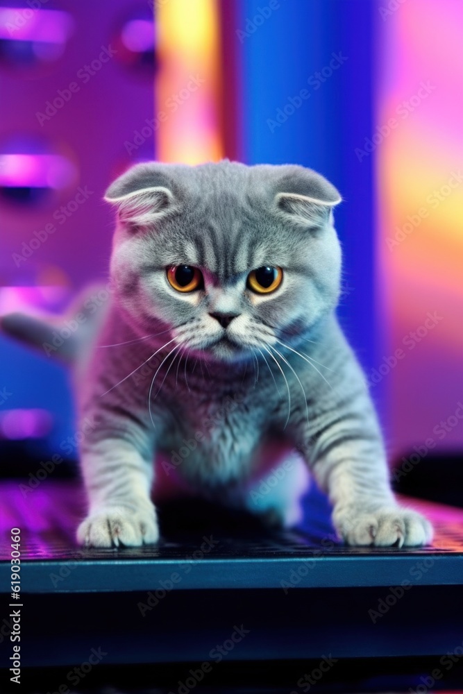 Poster a cat sitting on top of a computer keyboard. generative ai image.