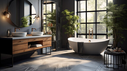 Fototapeta premium Bathroom Interior Photo, Real Estate, Design, Generative AI