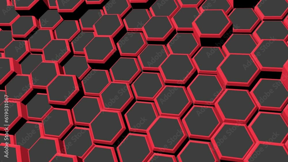 Poster red 3d dynamic hexagons. rendering animation. video background and screensaver.