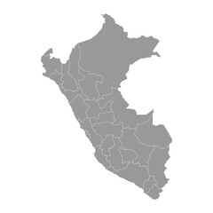 Peru grey map with departments. Vector Illustration.