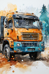 truck on the road in watercolor design