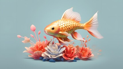 koi fish 3d on light pastel clean background. generative ai - obrazy, fototapety, plakaty