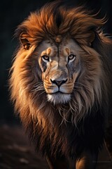 Obraz na płótnie Canvas A close up of a lion with a blurry background. Generative AI image.