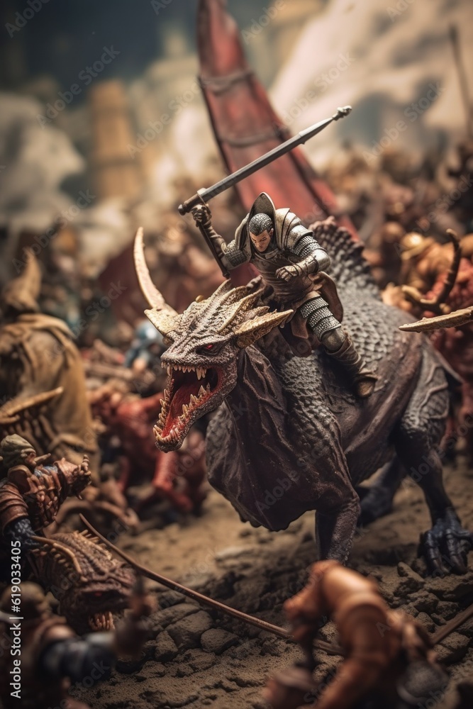 Poster a man riding on the back of a dragon. generative ai image.