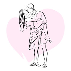 Couple show love for each other line art illustration