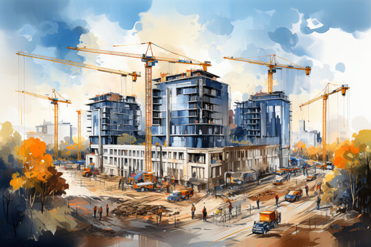 construction side at a city in watercolor design