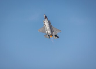 Military fighter jet flying in the sky