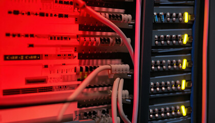 Connected to the network hub wires. The network switch is in the rack in the server room of the...