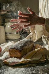 hand with bread baking woman 