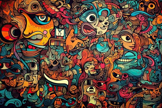 Kawaii doodle monsters pattern for child coloring books, Generative AI