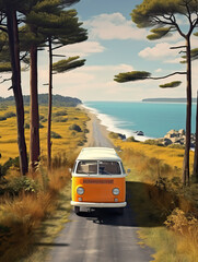 Un van avec une plage en arri&egrave;re plan, IA g&eacute;n&eacute;rative, G&eacute;n&eacute;rative, IA 