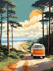 Un van avec une plage en arri&egrave;re plan, IA g&eacute;n&eacute;rative, G&eacute;n&eacute;rative, IA 