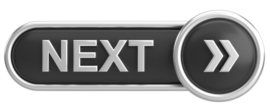 Next button. Continue button. 3D illustration.