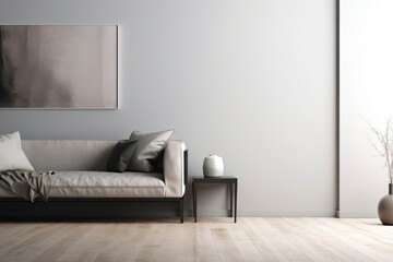 Fototapeta na wymiar Comfortable Sofa with Copy Space on Wall for Advertisement in Living Room Interior Design