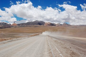 Atacama desert savanna, mountains and volcano landscape on a sunny day