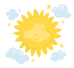 A Little Cute Kawaii Charming Kid Character Radiant Sun Design (Best use Decoration for Template, Poster, Card, etc.)