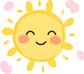 A Little Cute Kawaii Charming Kid Character Radiant Sun Design (Best use Decoration for Template, Poster, Card, etc.)