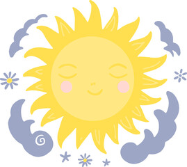A Little Cute Kawaii Charming Kid Character Radiant Sun Design (Best use Decoration for Template, Poster, Card, etc.)