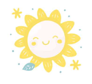 A Little Cute Kawaii Charming Kid Character Radiant Sun Design (Best use Decoration for Template, Poster, Card, etc.)