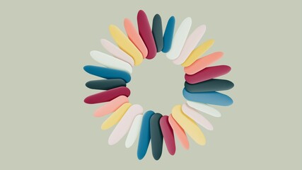 3D-rendered illustration of a circular shape consisting of various colored palettes