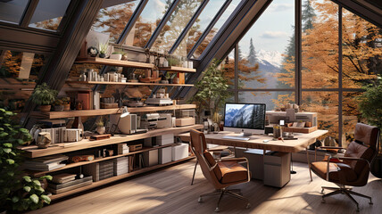 Home Office Interior Photo, Real Estate, Design, Generative AI