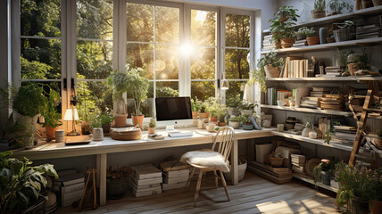 Obraz na płótnie Canvas Home Office Interior Photo, Real Estate, Design, Generative AI
