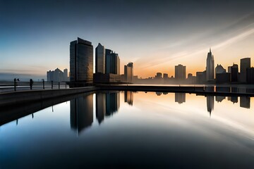 Fototapeta premium sunset over the city generated ai