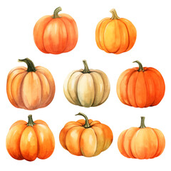 AI generated watercolor set of pumpkins